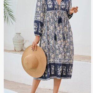 R.Vivimos Long Sleeve Bohemian Midi Dress 2XL/fits like XL